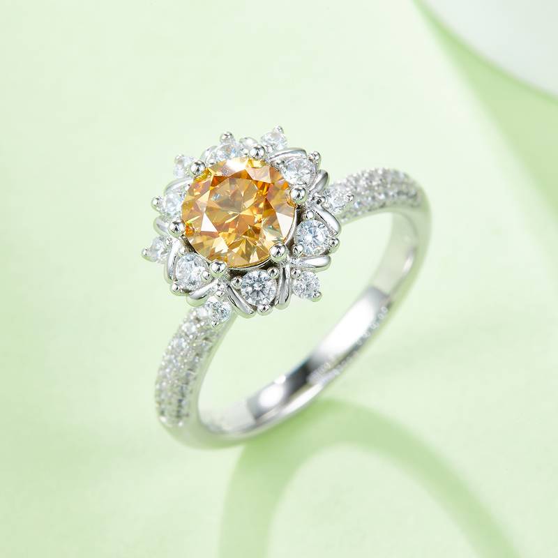 鸾花S925银镀白金MoissaniteWomen's Ring1ctD级